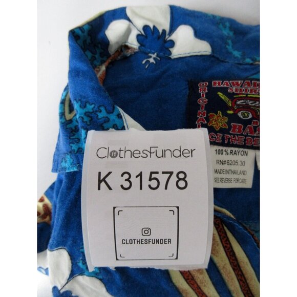 VINTAGE Basix Shirt Small Button Up Hawaiian Hibiscus Flower Surf Board - Picture 9 of 9